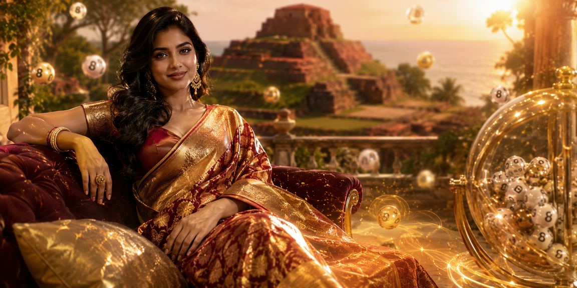 A saree-clad model from Comilla enjoying the lottery bonus